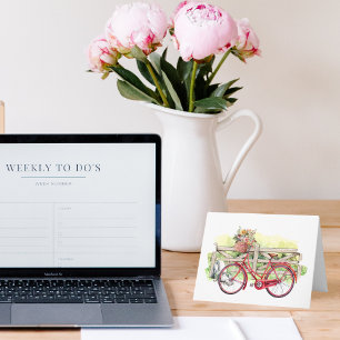 Red Bike with Flowers Watercolor Notecard