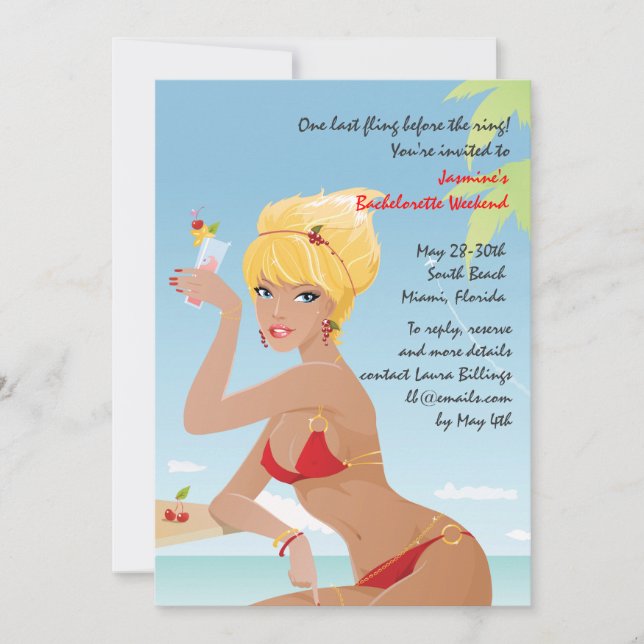 Red Bikini Girl Bachelorette Party Invitation (Front)