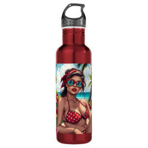 Red Bikini, Sunglasses and Bandana Woman 710 Ml Water Bottle
