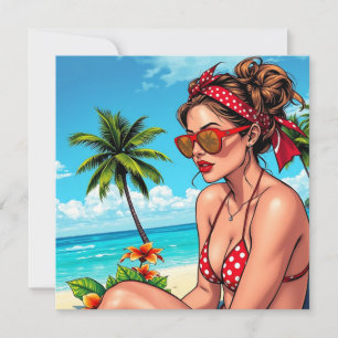 Red Bikini, Sunglasses and Bandanna Woman  