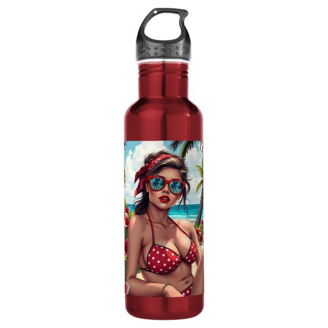 Red Bikini, Sunglasses and Bandanna Woman   710 Ml Water Bottle (Front)
