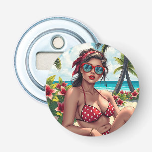 Red Bikini, Sunglasses and Bandanna Woman   Bottle Opener