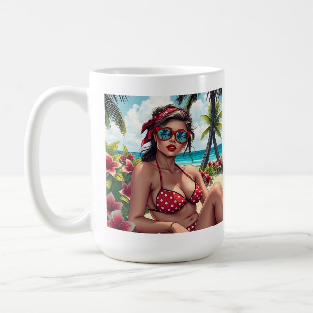 Red Bikini, Sunglasses and Bandanna Woman   Coffee Mug (Left)