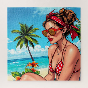 Red Bikini, Sunglasses and Bandanna Woman   Jigsaw Puzzle