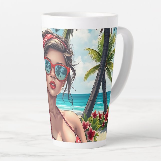 Red Bikini, Sunglasses and Bandanna Woman   Latte Mug (Right Angle)