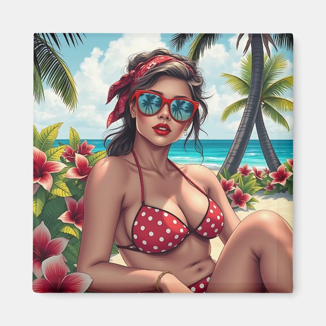 Red Bikini, Sunglasses and Bandanna Woman  Magnet (Front)