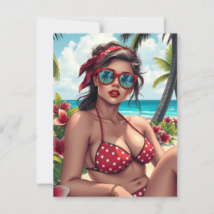 Red Bikini, Sunglasses and Bandanna Woman   Postcard