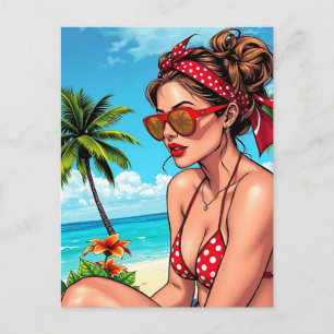 Red Bikini, Sunglasses and Bandanna Woman   Postcard
