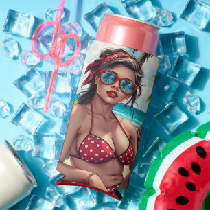 Red Bikini, Sunglasses and Bandanna Woman Seltzer Can Cooler