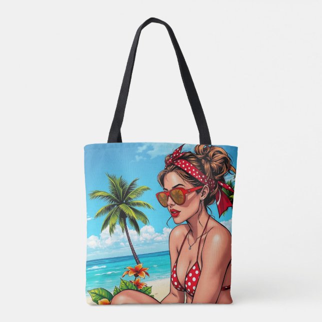 Red Bikini, Sunglasses and Bandanna Woman   Tote Bag (Back)