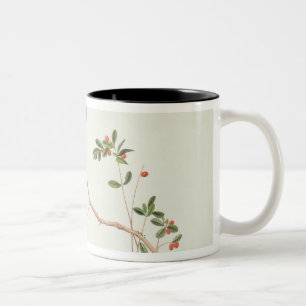 Red-billed blue magpies,a branch red berries Two-Tone coffee mug
