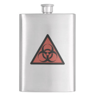 Red biohazard sign hip flask