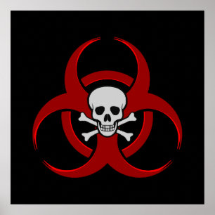 Red Biohazard Skull Poster
