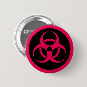 Red Biohazard Symbol Button Pin