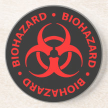 Red Biohazard Symbol Coaster w/ Text