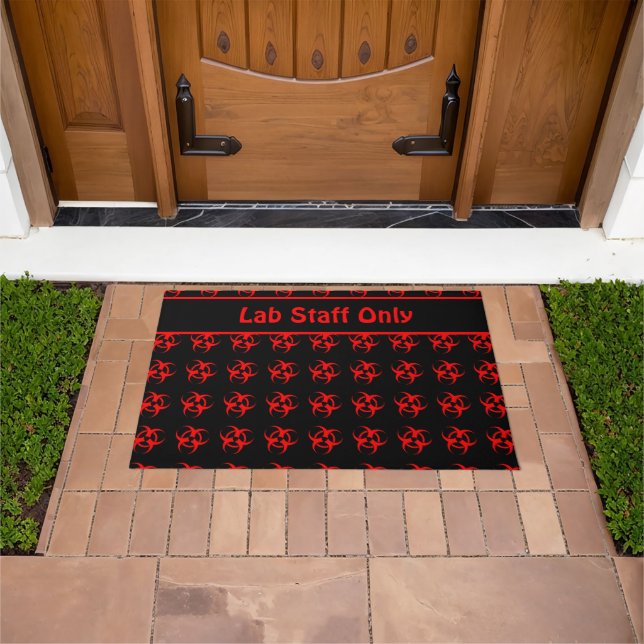 Red Biohazard Symbol Doormat w/ Custom Text (Outdoor)