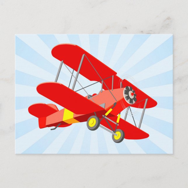 Red Biplane Graphic with Blue Star Burst Postcard (Front)