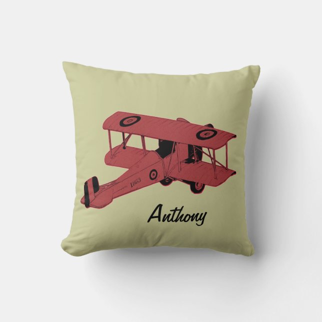 red biplane kids room toss pillow (Front)