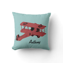 red biplane kids room toss pillow
