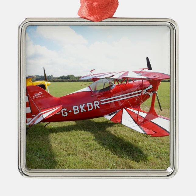 Red Biplane Metal Tree Decoration (Front)