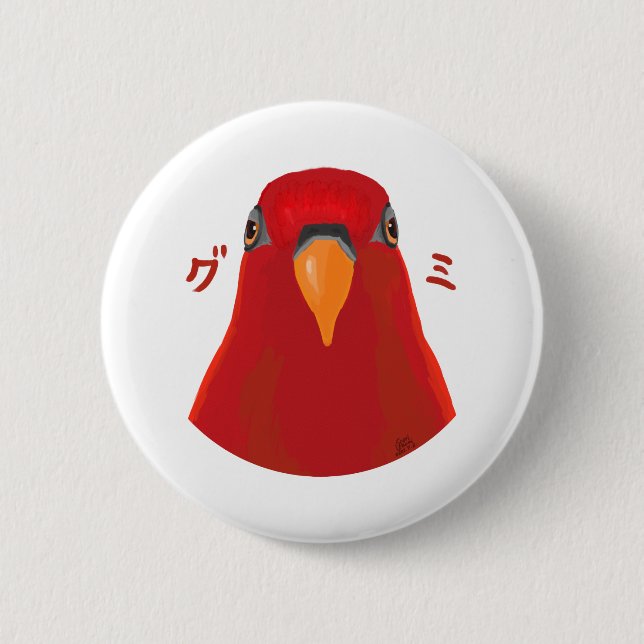 Red birb “GUMI” 6 Cm Round Badge (Front)