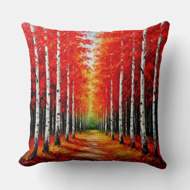Red Birch Forest Pathway Capturing the Beauty Cushion (Front)