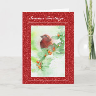 Red Bird and Berries Christmas Card