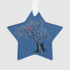Red bird and black cat star ornament