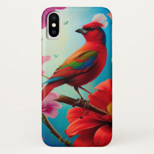 Red bird and flowers iPhone x case