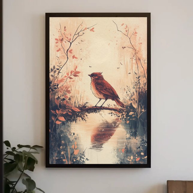 Red Bird and Water Nature Animal Wildlife Aestheti Poster (Creator Uploaded)