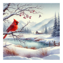 Red Bird and Winter Landscape 3