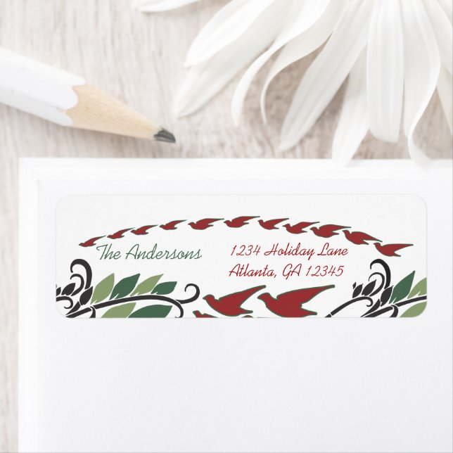 Red Bird Arch Leaf Swirl Art Nouveau Address (Insitu)