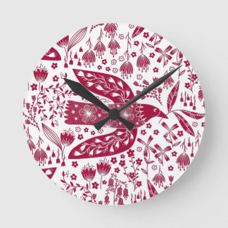 Red Bird Art Round Clock