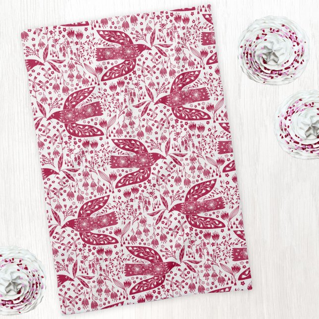 Red Bird Art Tea Towel (Red bird peace dove art kitchen tea towel)