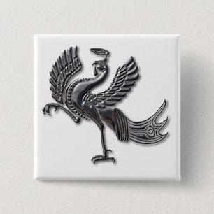 Red Bird blk glass 15 Cm Square Badge