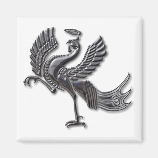 Red Bird blk glass Magnet