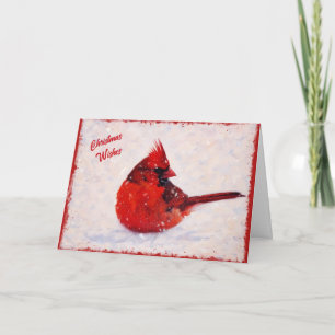 Red Bird Cardinal and Snow Christmas Card