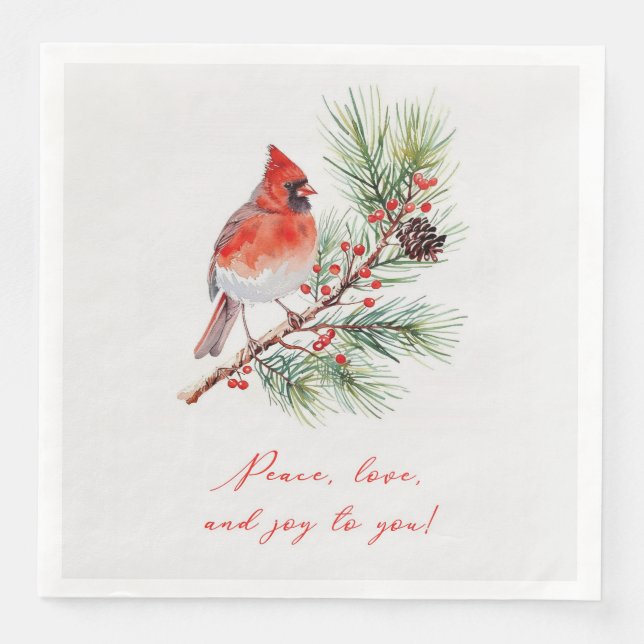 Red Bird Cardinal Christmas Paper Napkin (Front)