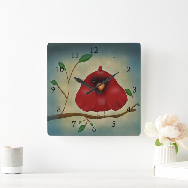 Red Bird Cardinal Square Wall Clock (Home)