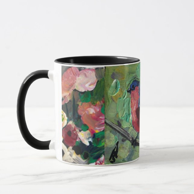 Red bird ,  contemporary painting  mug (Left)