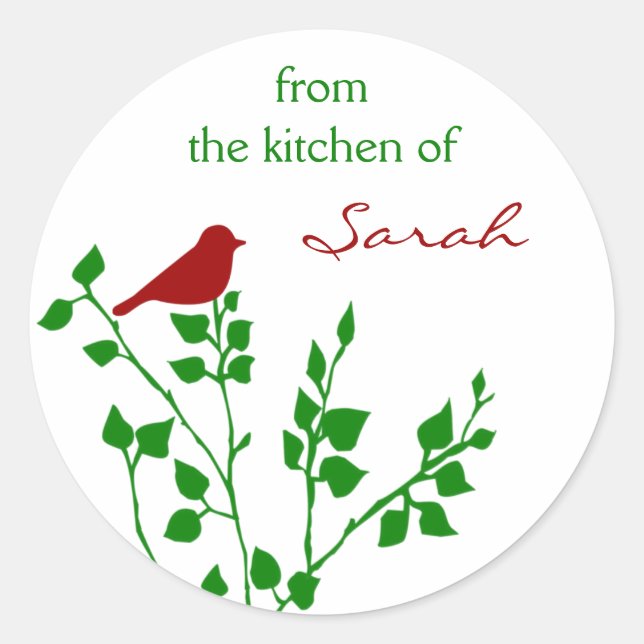 Red Bird Custom Name Christmas Canning Stickers (Front)