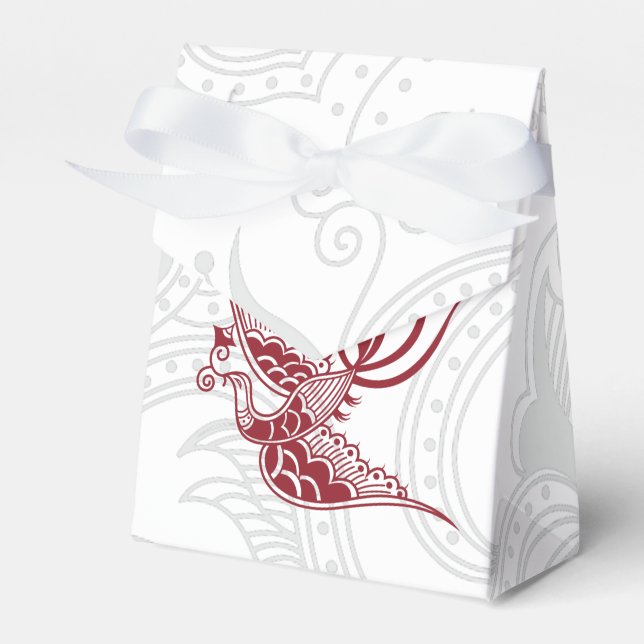 Red Bird & Henna Swirl Favour Box (Front Side)