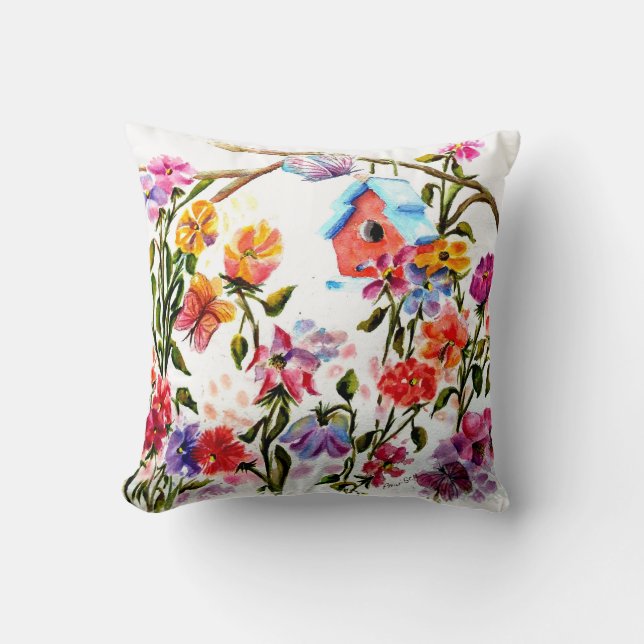 RED BIRD HOUSE CUSHION (Front)