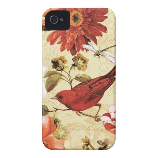 Red Bird in a Flower Garden Case-Mate iPhone Case (Back)