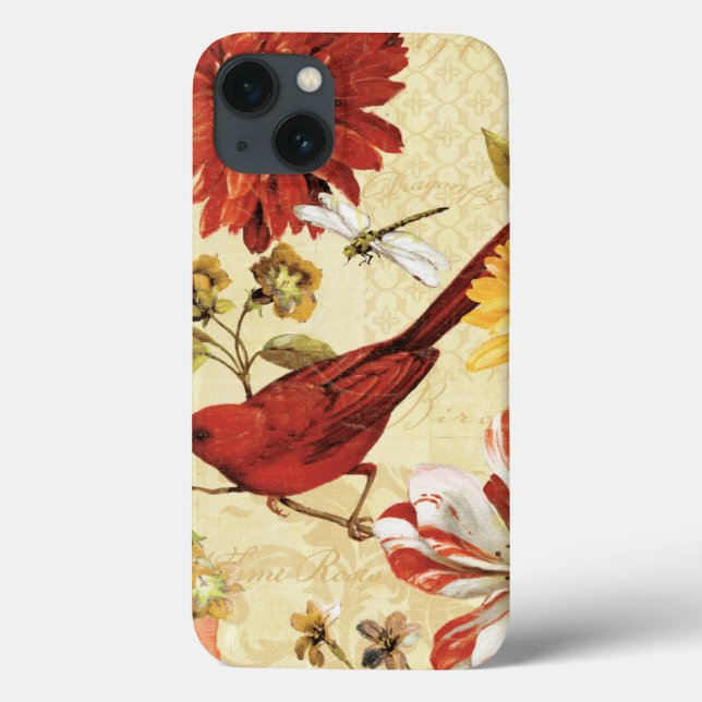 Red Bird in a Flower Garden Case-Mate iPhone Case (Back)