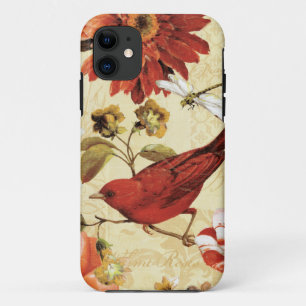 Red Bird in a Flower Garden iPhone 11 Case