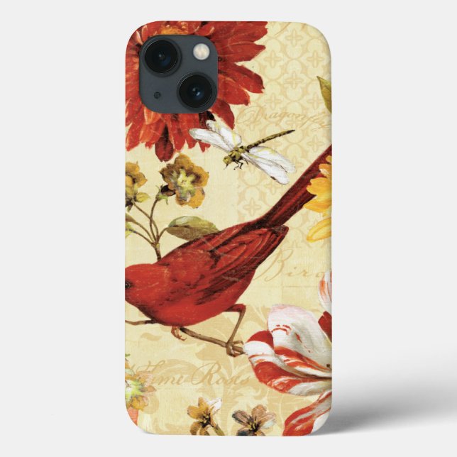Red Bird in a Flower Garden Case-Mate iPhone Case (Back)