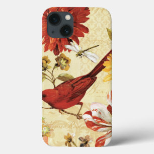 Red Bird in a Flower Garden iPhone 13 Case