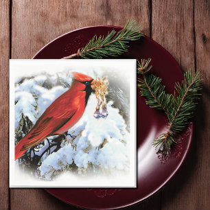red bird in snow napkin