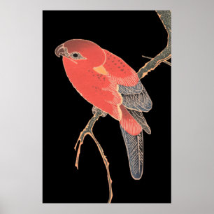 Red Bird Japanese Style Vintage Wall Art Poster